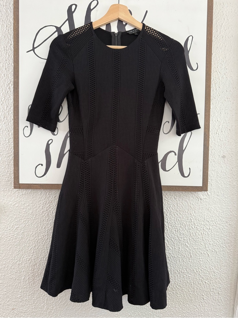 Rag & Bone Black Niki Pointelle Dress - XS